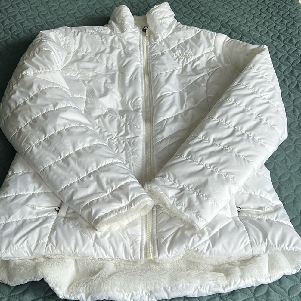 North face white zipper coat